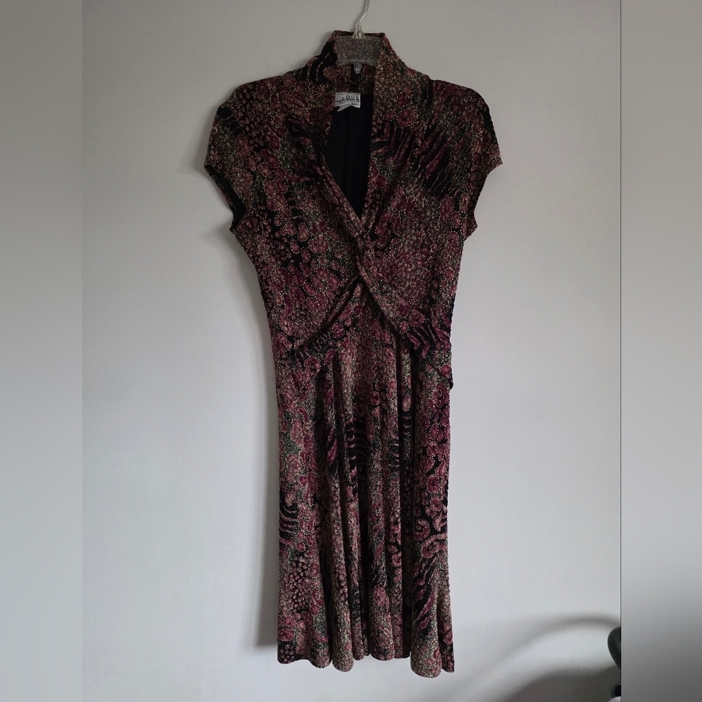 JOSEPH RIBKOFF | Burned Velvet Dress Red Black Sz 8